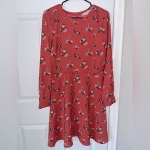Loft Long Sleeve Midi Floral Salmon Dress, size 10